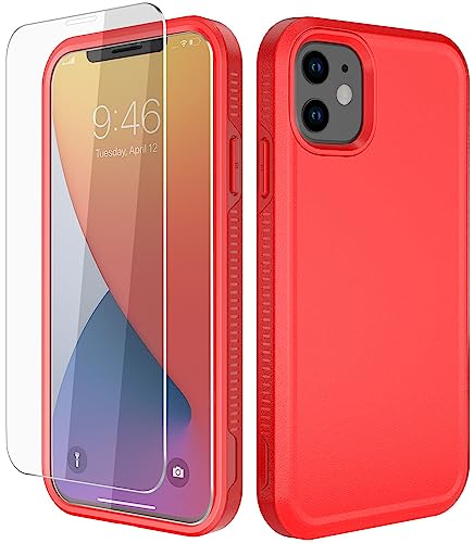 Diverbox for iPhone 11 Case [Shockproof] [Dropproof] [Tempered Glass Screen Protector],Heavy Duty Protection Phone Case Cover for Apple iPhone 11 (Red-2in1)
