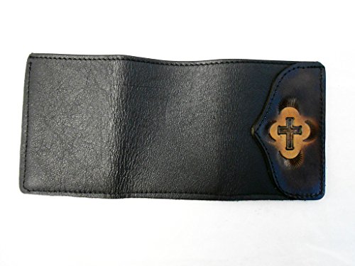 Hilltop Leather Company Mens Handcrafted Leather Trifold Wallet Christian Cross