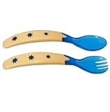 Baby Dipper Spoon and Fork Set, Blue - Ergonomic Utensils for Toddlers Learning to Self-feed