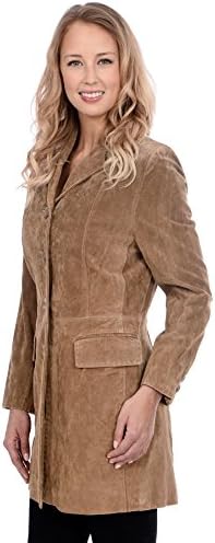 Nuage Sport Classic Trendy Collared Button Up Leather Suede Jacket Light Tan Medium