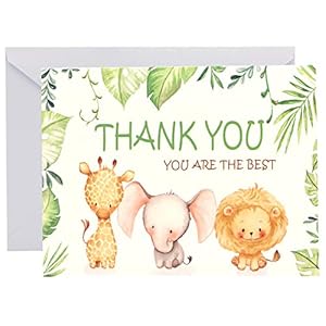 Thank You Cards Baby Shower | 24 Pack of Jungle Safari Cute Zoo Animal Thank You Notes with Envelopes | Perfect for Baby…