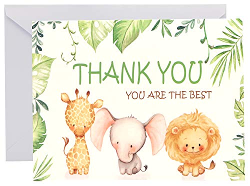 Thank You Cards Baby Shower | 24 Pack of Jungle Safari Cute Zoo Animal Thank You Notes with Envelopes | Perfect for Baby…