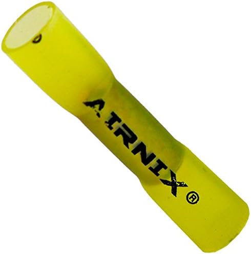 Yellow Heat Shrink Insulated Butt Connectors Butt Splice Terminals, Heat Shrinkable, Water and Vibration Proof, Corrosion Free, Gauge 12-10 AWG