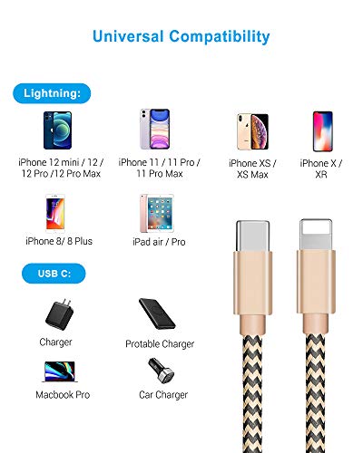 USB C to Lightning Cable 2 Pack 5FT,USB C iPhone Charger Cable Nylon Braided USB Type C to Lightning Cable Fast Charging Syncing Cable for iPhone 11 Pro/11/XR/XS/AirPods Pro/iPad Air/iPad Pro