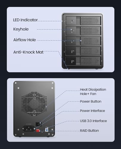 ORICO External Hard Drive Enclosure, USB 3.0 a SATA Raid Aluminium Hard Drive Enclosure for 3.5 Inch HDDs and SSDs, Supports Raid 0/1/5/10, 5x16TB(9558RU3)