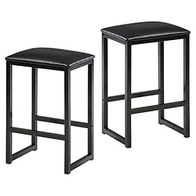 HOMOOI 24" Bar Stool Set of 2 Counter Height Bar Stools with Footrest Cushioned Top Backless Kitchen Dining Chair with Metal Frame, Black 41saRiSXS0L. SS280
