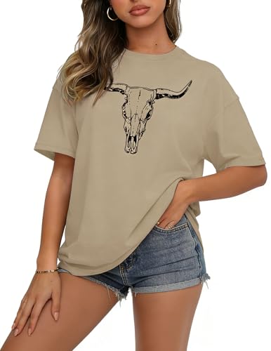 Women's Boho Cow Skull Graphic Tee