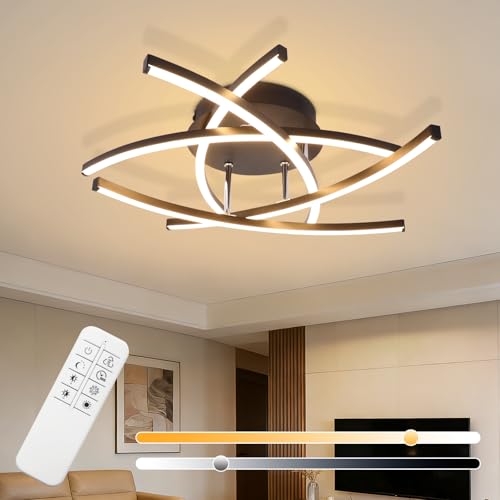 Homefire Deckenlampe LED Deckenleuchte Wohnzimmer - 32W Dimmbar Küchenlampe Schwarz mit Fernbedienung Modern Design Wohnzimmerlampe Metall Schlafzimmerlampe Flur Deckenleuchten für Kinderzimmer Büro