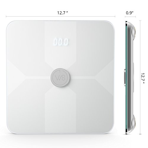 W8 Smart Body Fat Weight Scale - Digital Bluetooth Connected w/Fitness APP & Body Composition Monitor: BMI, Visceral Fat, Muscle Mass, Body Water, Calories & Bone Mass (White)