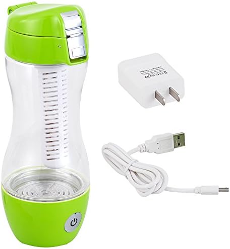 SURGANT 350ML Portable Hydrogen Rich Water Ionizer Bottle Maker Generator Rechargeable Heat-resistant Glass Water Pitcher BPA-free W/ Self-cleaning Function (GREEN)