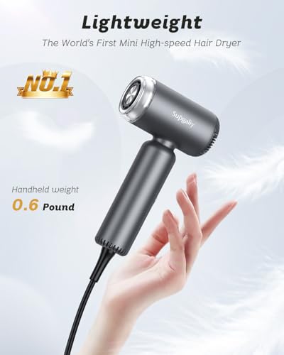 SUPGALIY Travel Dual Voltage Mini Hair Dryer, Ionic High-Speed Blow Dryer for Fast Drying, Compact Hair Hairdryer with Magnetic Curly Diffuser Women, Portable Hairdryers International Europe 110-240V