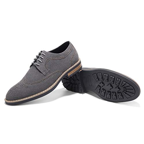 Men's Suede Oxfords Dress Shoes Lace-Up Wingtip Brogue Oxford Shoe Zapatos de Hombre Grey 10.5