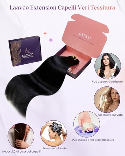 LaaVoo 60cm Real Hair Extensions Black Jet Weft 120g Light Remy Light Weight Length Daily Use #1