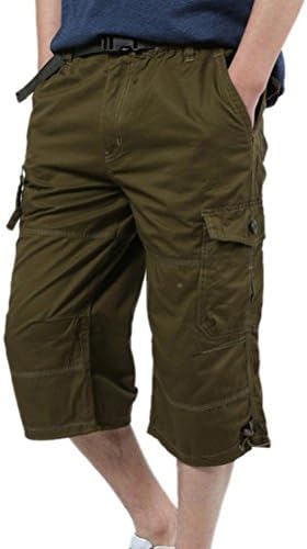 iZHH Summer Male Loose Baggy Pants Casual Loose Stretch Cropped Pants Overalls