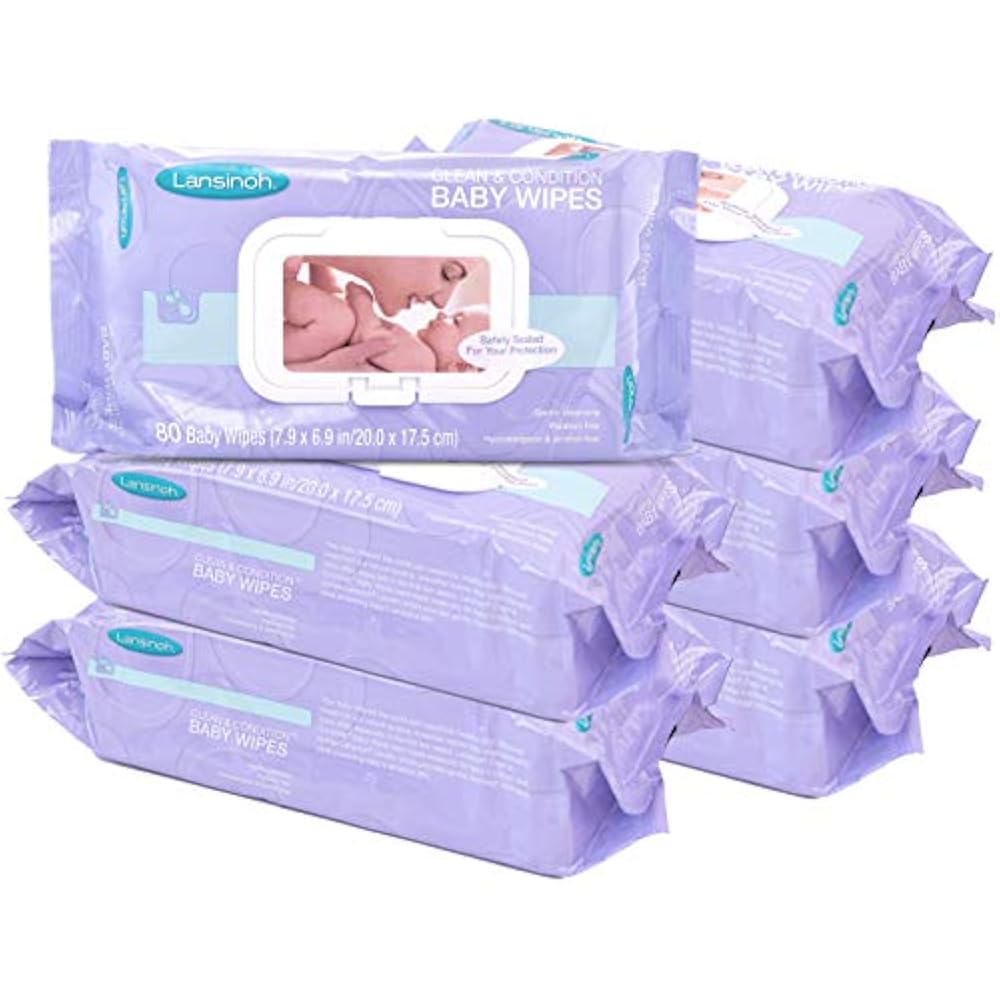 Baby Wipes Lanolin, 480 Count (6 Packs Wipes), Soothing Diaper Rashes
