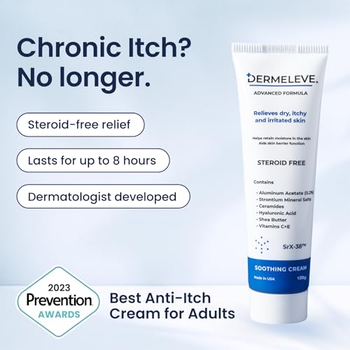 Dermeleve Steroid Free Anti-Itch Cream | Extra Strength for Psoriasis, Seborrheic Dermatitis, Viral Rash, Bug Bites, Allergy, Chronic Hives, Neuropathy (Nerve) | Full Body Itch Relief | 4 oz (1 Pack)