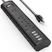 Power Strip, Surge Protector with 4 AC Outlets and 4 USB Charging Ports, 6 Feet Long Extension Cord for Smartphone Tablets Home,Office, Hotel- Black