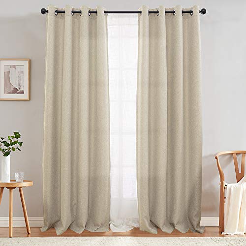 jinchan Linen Textured Curtains 108 inch Long Room Darkening Beige