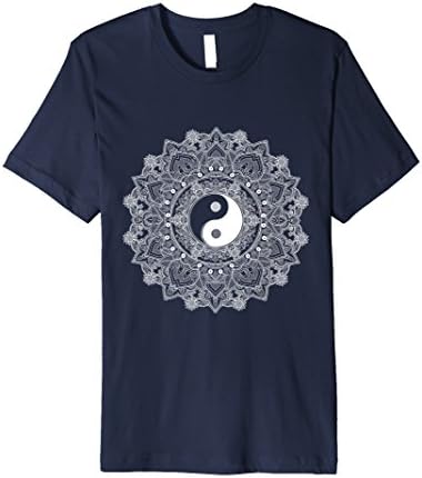 Mens Mandala T-Shirt: Yin Yang Chinese Taoist Symbol White XL Navy