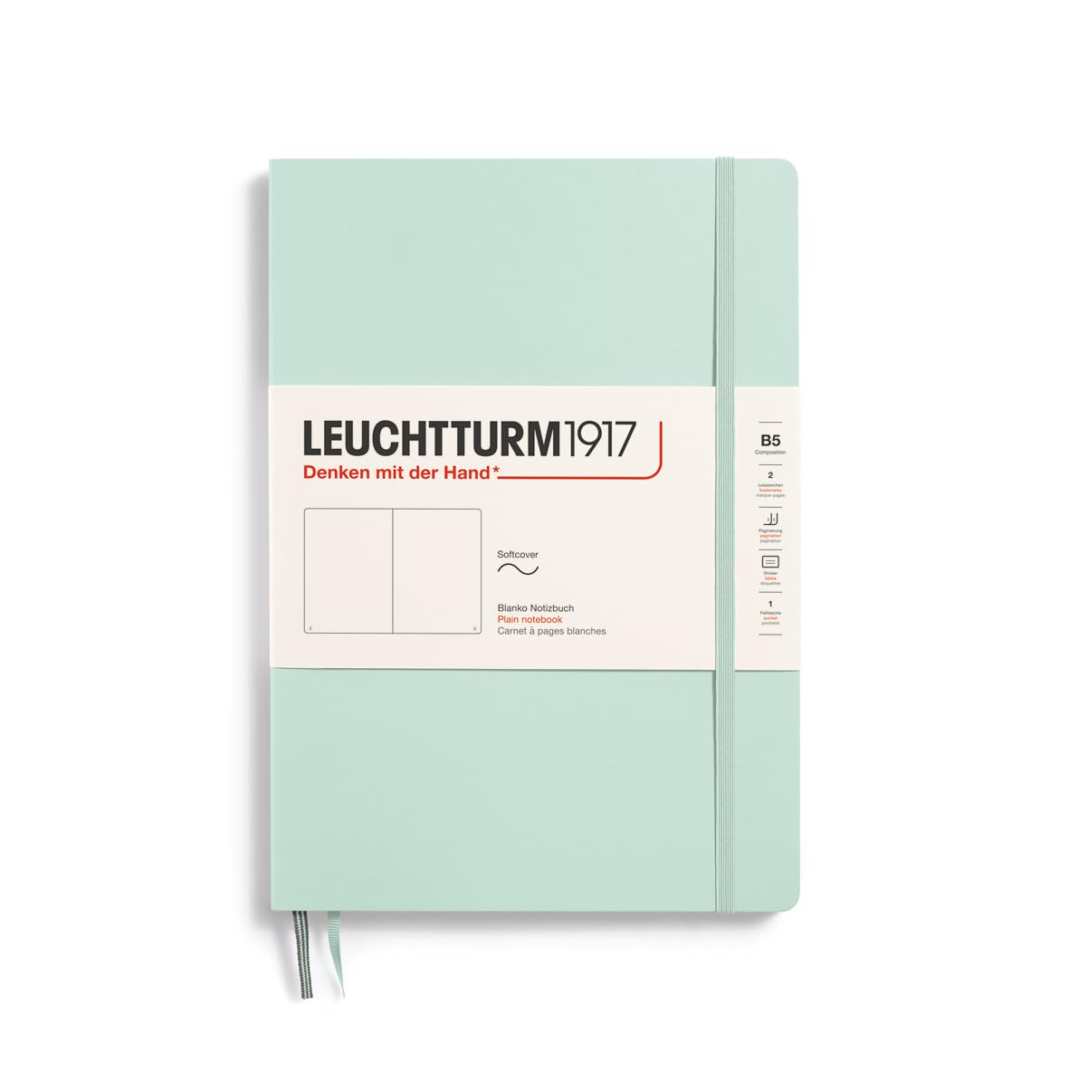 LEUCHTTURM1917 370311 Notebook Composition (B5), Soft Cover, 123 Numbered Pages, Mint Green, Blank