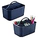 mDesign Plastic Small Office Storage Organizer Utility Tote Caddy with Handle for Cabinets, Desks, Workspaces - Holds Desktop Office Supplies, Pencils, Staplers Lumiere Collection, 2 Pack, Navy Blue