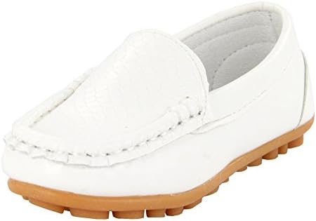 Loafers Water Resistent Slip On Split Leather Boys&amp;Girls Oxfords-Deck Shoes/Sneakers White 23 ¡­