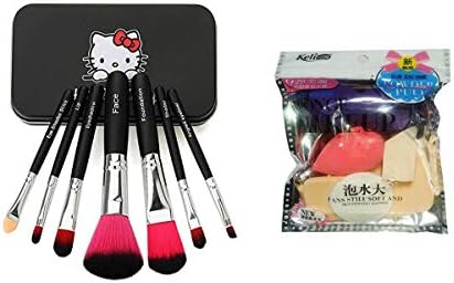 TRENDY TROTTERS Hello Kitty Complete Makeup Mini Brush Kit with a Storage Plastic Box - Set of 7 Pieces