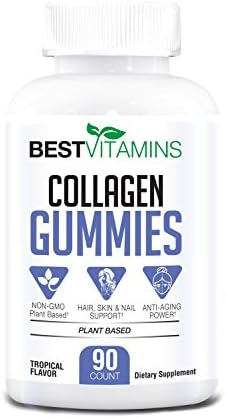 Best Collagen Gummy Vitamins by Best Vitamins: Grass-Fed, Gluten-Free Collagen Chews / Collagen Supplement for Women and Men, Perfect for Healthy Hair, Skin and Nails, Gut Health, Tropical, 90 Gummies