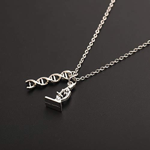 CHOORO Microscope and DNA Double Helix Necklace Science Gift for Laboratory Technologist/Science Student (Microscope DNA Necklace)