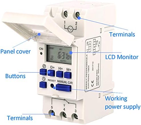 Digital Timer Switch, with DIN Rail Programmable Definite-Time Relay LCD Display Precise Time Controller for Household Appliance Timing Gadgets & Tools Electrical Switch