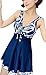 MiYang Women's One Piece High Waist Printing Swim Dress Swimwear,Navy Flower,Medium(US size:8-10)