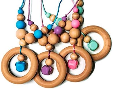 Silicone &amp; Maple Hardwood Organic Nursing Necklace Modern Collection Teething Necklace in Strawberry