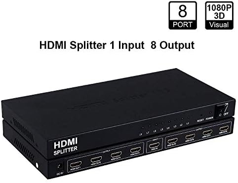 Aoken HDMI Powered Splitter 1 in 8 Out, 8 Ports 1x8 HDMI Powered Splitter for Full HD 1080P & 3D Support (One Input to Eight Outputs)