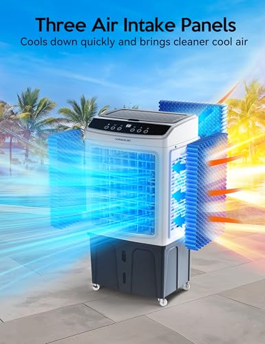VAGKRI 35" Evaporative Air Cooler, 2800CFM Swamp Cooler, 120°Oscillation Air Cooler with Remote Control, 24H Timer, 3 Modes & Wind Speeds for Outdoor Indoor Use, 9.2Gallon