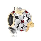 Gold Plated Butterfly Jewelry Red January Birthstone Crystal Flower Beads Fit Bracelet
