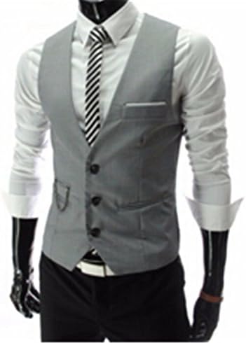 Jwhui Mens Vests Suit Sleeveless Male Waistcoat Vest Waistcoat Wedding Dresses Wedding Social Blazer Grey XL