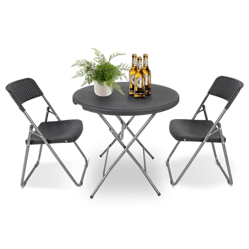 Sekey Balkonset 3 Teilig, Klappbar Balkonset Kleiner Balkon 2 Personen, Bistro Gartenmöbel Set Rattan Wetterfest, Belastbarkeit Klappstuhl 200KG & Kla