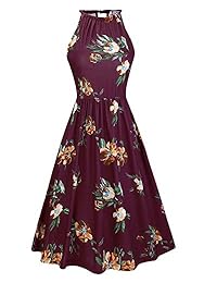 Vestido de verano con cuello halter floral, con bolsillos