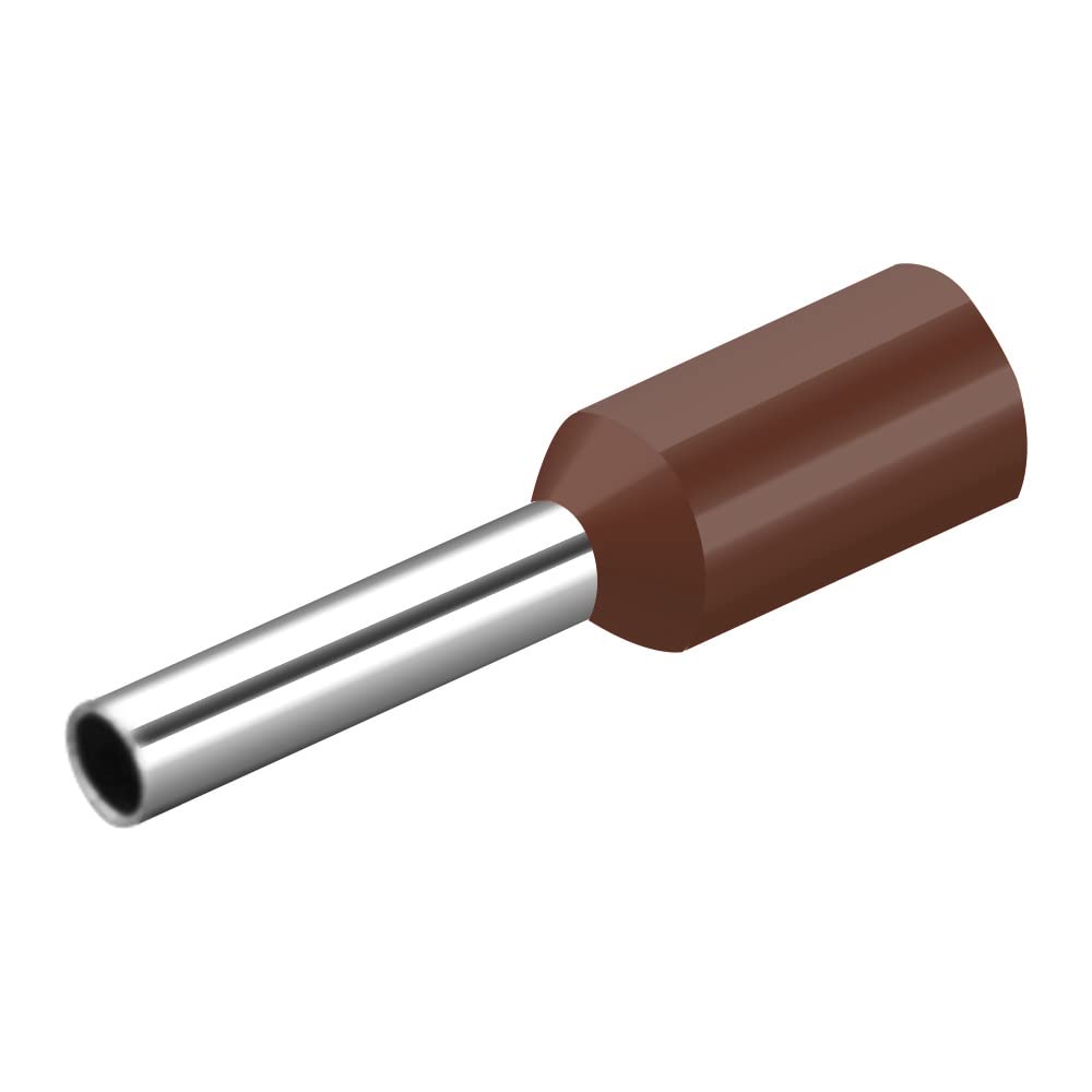 Heschen Cord End Terminal, E1008, AWG18 / 1.0mm², Wire Copper Crimp Connector, Vinyl Insulated, Brown, Pack of 1000