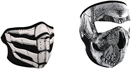 Bundle (2 Items): 1 Balboa Mfg 'Bones Breath', Glow in the Dark, Half Face Neoprene Face Mask -AND- 1 Zan, Tactical 4.0mm Thick, 'Black &amp; White Skull' Full Face Neoprene Face Masks, Ski Mask