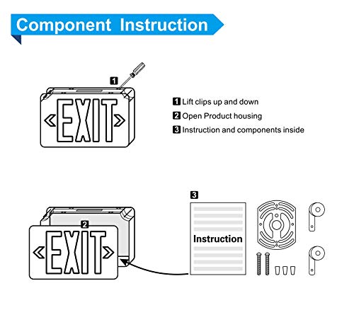 SPECTSUN LED Exit Sign Battery Backup, Green Exit Emergency Light with 2 Lamp Heads, Fire Exit Sign with Emergency Lights, Hardwired Exit Sign - 2 Pack, 120V Exit Sign, Commercial Emergency Exit Sign