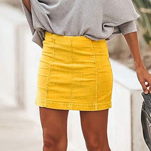 VICCKI Women Casual Sexy High Waist Pencil Zipper Bodycon Hip Short Mini Skirt Yellow - Thumbnail 2