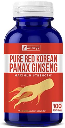 Pure Red Korean Panax Ginseng Capsules, 100 Capsules Root Extract Complex, Asian Powder Supplement with High Potency Ginsenosides for Energy, Mental Boosts & Sexual Performance for Men and Women