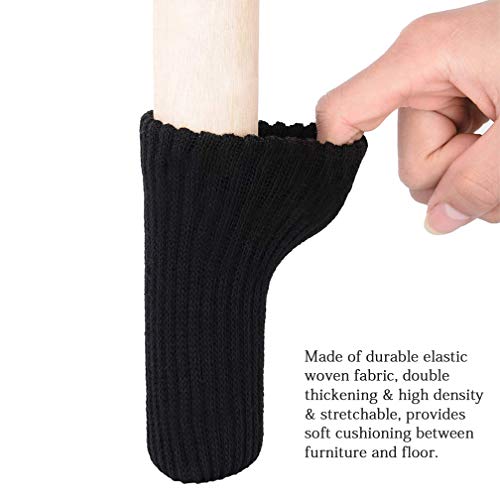 32 PCS Black Wool Knit Furniture Socks Maveek Chair Leg Floor Protector Chair Socks Elastic Polyester Floor Furniture Feet Covers Pads Knitting Socks Fit Furniture Leg Girth 1-1/2 to 2-1/4 Inches - Thumbnail 4