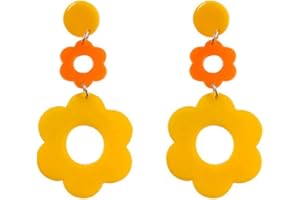 RRDAILY Acrylic Yellow Daisy Flower Earrings - Resin Flowers Drop Earrings Sweet Y2k Yellow Flowers 60/70s Style