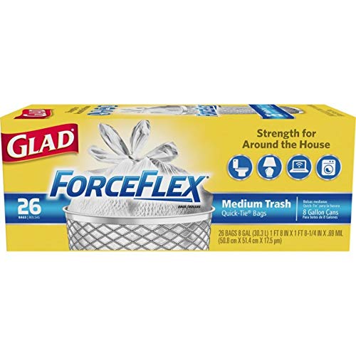 GLAD 70403 FORCE FLEX MEDIUM GARBAGE BAG 8 GALLON 26 COUNT