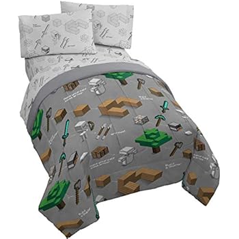 Jay Franco Minecraft Survive 4 Piece Twin Bed Set - Includes Reversible Comforter & Sheet Set - Super Soft Fade Resistant Polyester - (Official Minecraft Product)