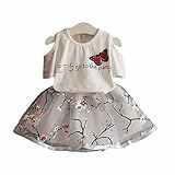 FEITONG Kids Girls Letter Butterfly Shirt Top Flowers Skirt Set Clothing