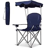 GYMAX Canopy Chair, Portable Folding Beach Chair Picnic Chair with Canopy Two Cup Holders and Carry Bag, for Outdoor Beach Camp Park Patio