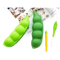 Kids Lovely Silicone peas Pen Pencil Stationery Bag Pouch Teens Cool Pencil Cases Cute Korean Multi Purpose Pouch (Dark Green)